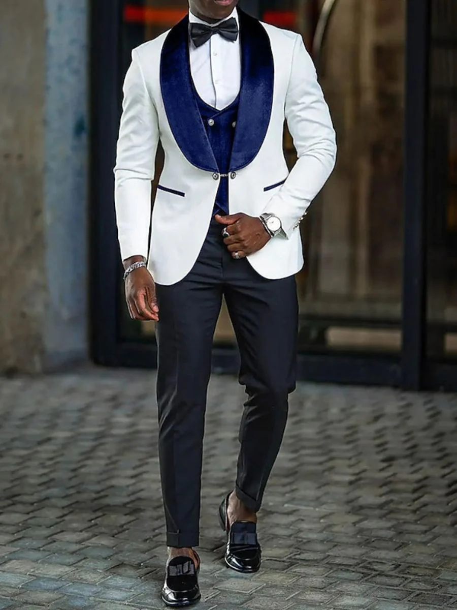 Men's Stylish Velvet Shawl Collar Single Breasted One-Button Party Evening Prom Suits - Image 6