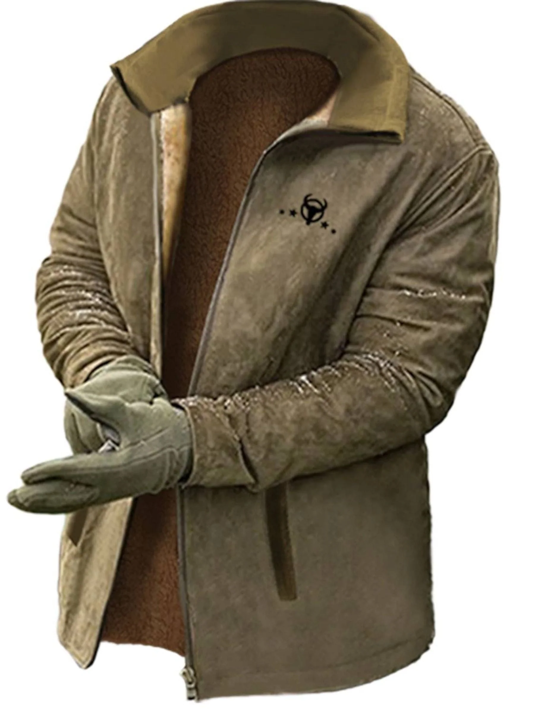 Men's Suit Winter Warm Fashion Brown Daily Cowboy Jacket - Image 4