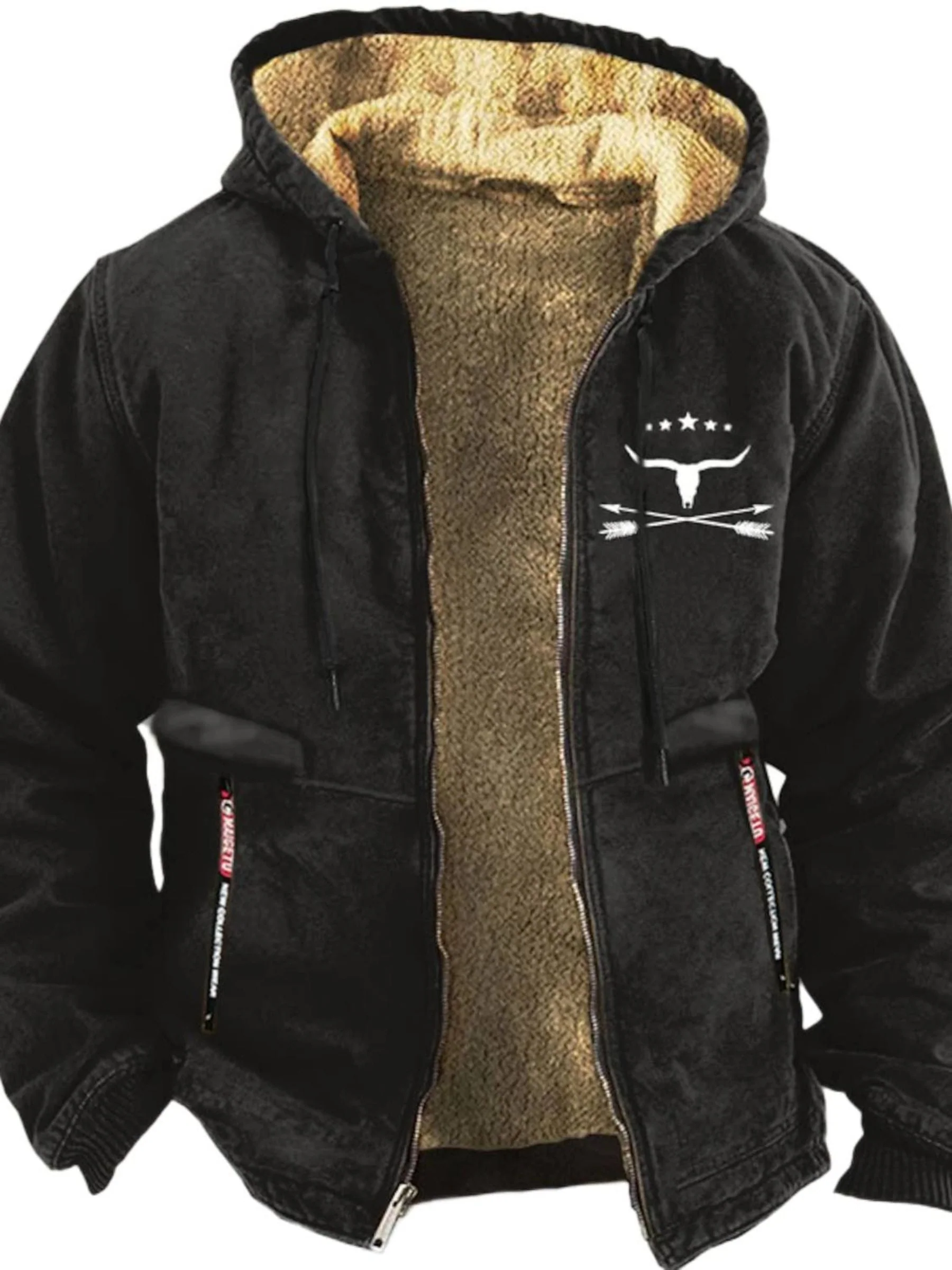 Men's Suits Cowboy Pattern Printed Vintage Casual Warm Hoodie Jacket - Image 2