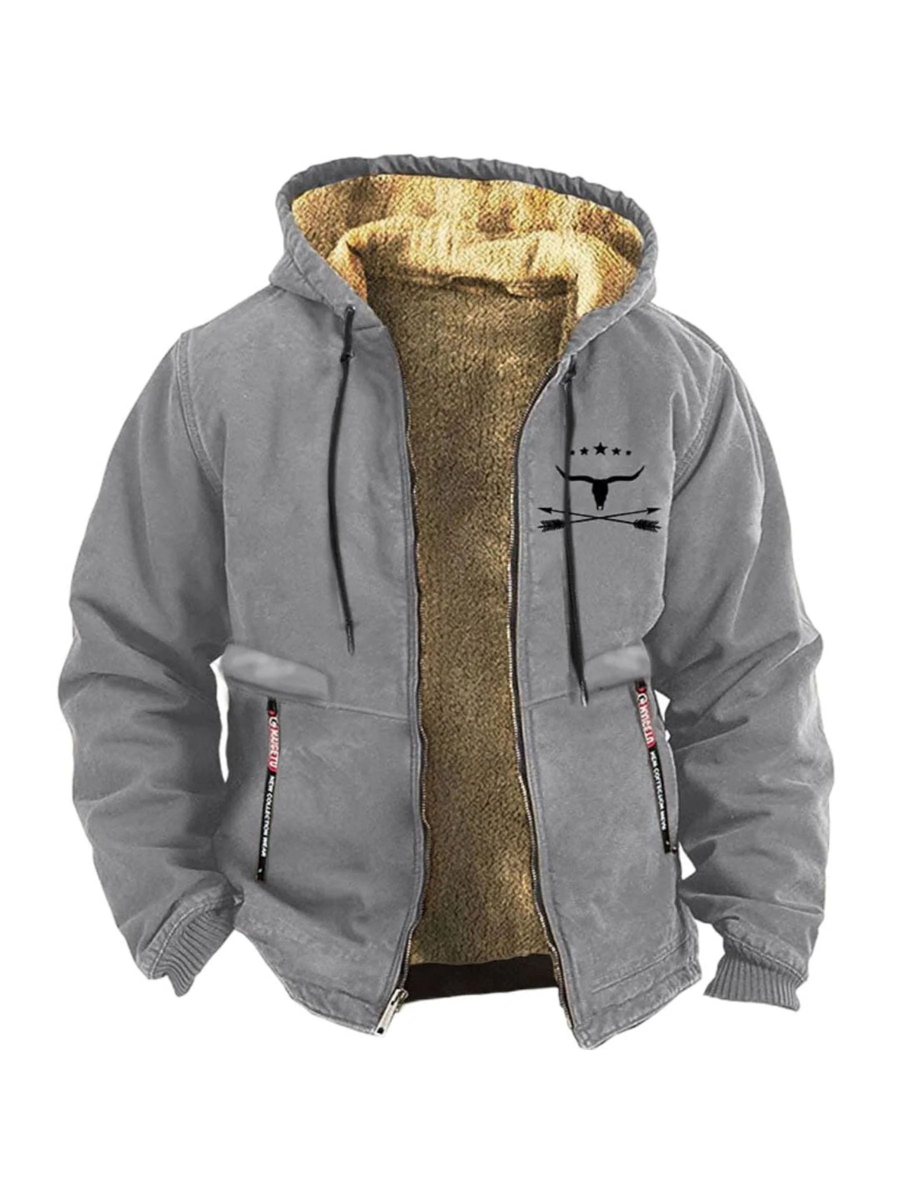 Men's Suits Cowboy Pattern Printed Vintage Casual Warm Hoodie Jacket - Image 6