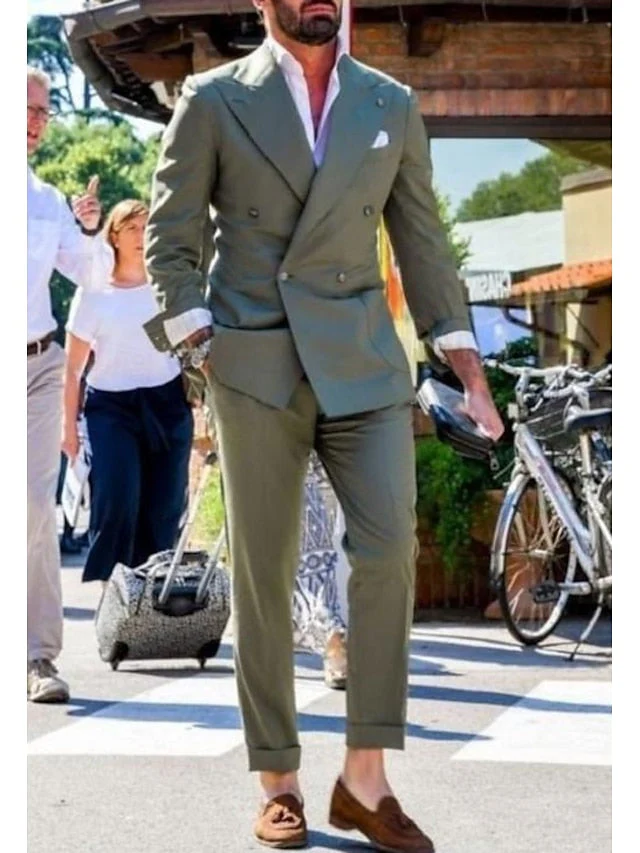 Men's Tailored Fit Double-Breasted Two-Buttons 2 Pieces Wedding Suits - Image 3