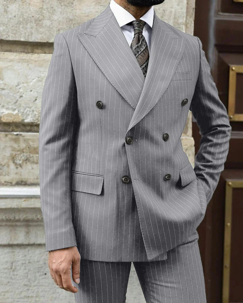 Men's Tailored Fit Double Breasted Six-buttons 2 Pieces Army Green Wedding Suits - Image 3