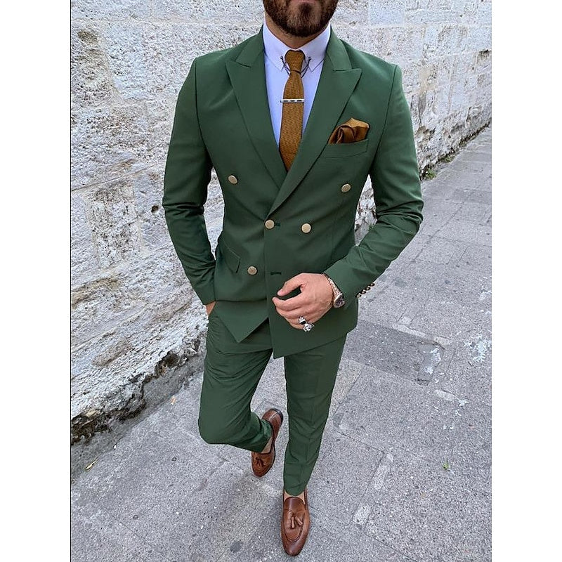 Men's Tailored Fit Double Breasted Six-buttons 2 Pieces Solid Coloured Wedding Suits - Image 10