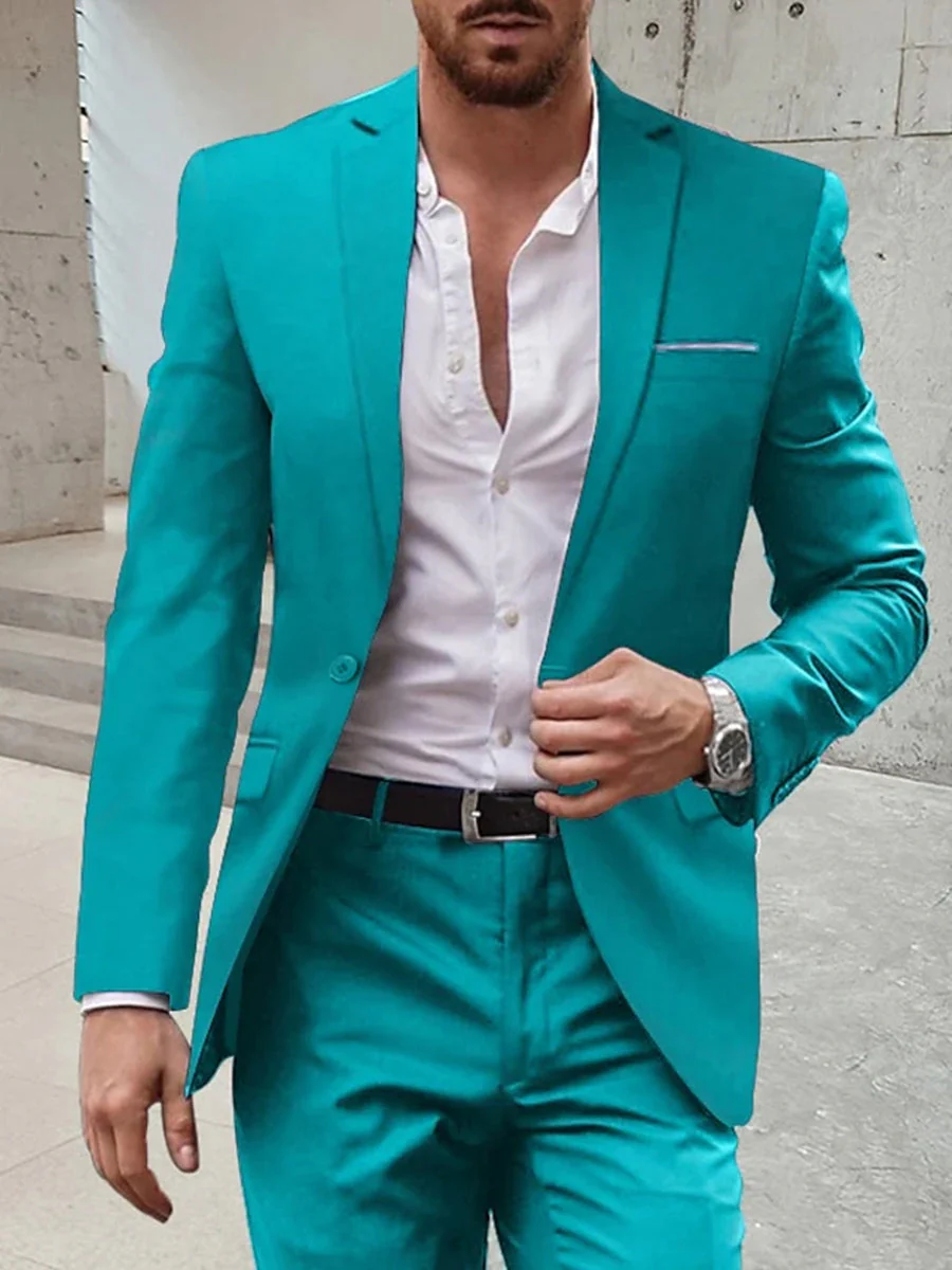 Men's Tailored Fit Single Breasted One-button 2 Pieces Wedding Suits - Image 8