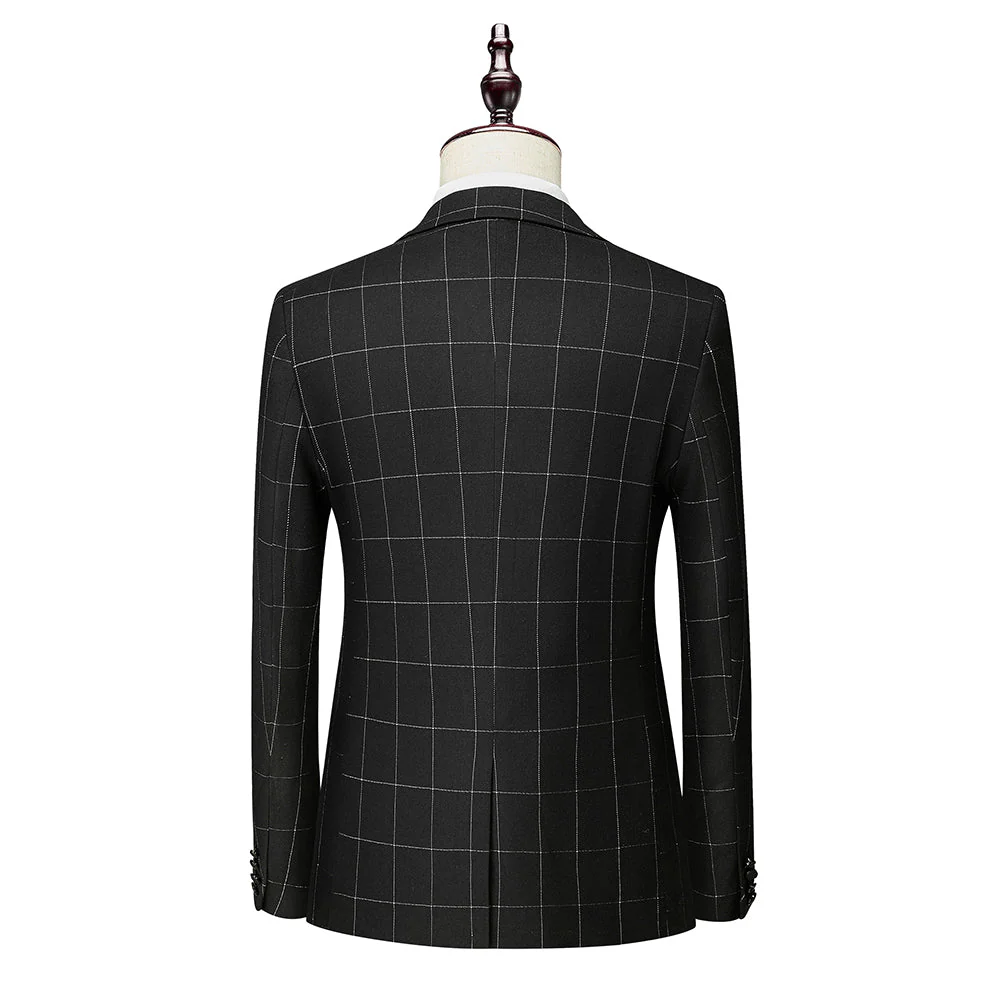 Men's Tailored Fit Single Breasted One-button 3 Pieces Plaid Wedding Suits - Image 5