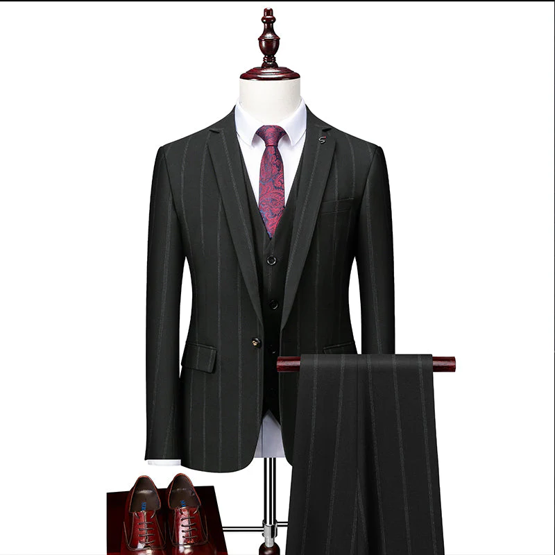 Men's Tailored Fit Single Breasted One-button 3 Pieces Striped Wedding Suits - Image 2