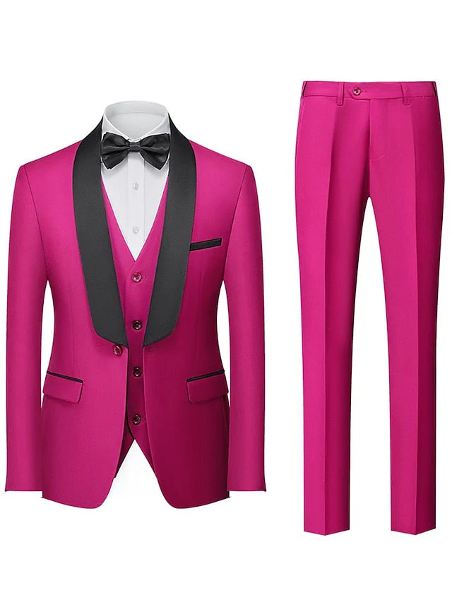 Men's Tailored Fit Single Breasted One-button 3 Pieces Wedding Suits - Image 13