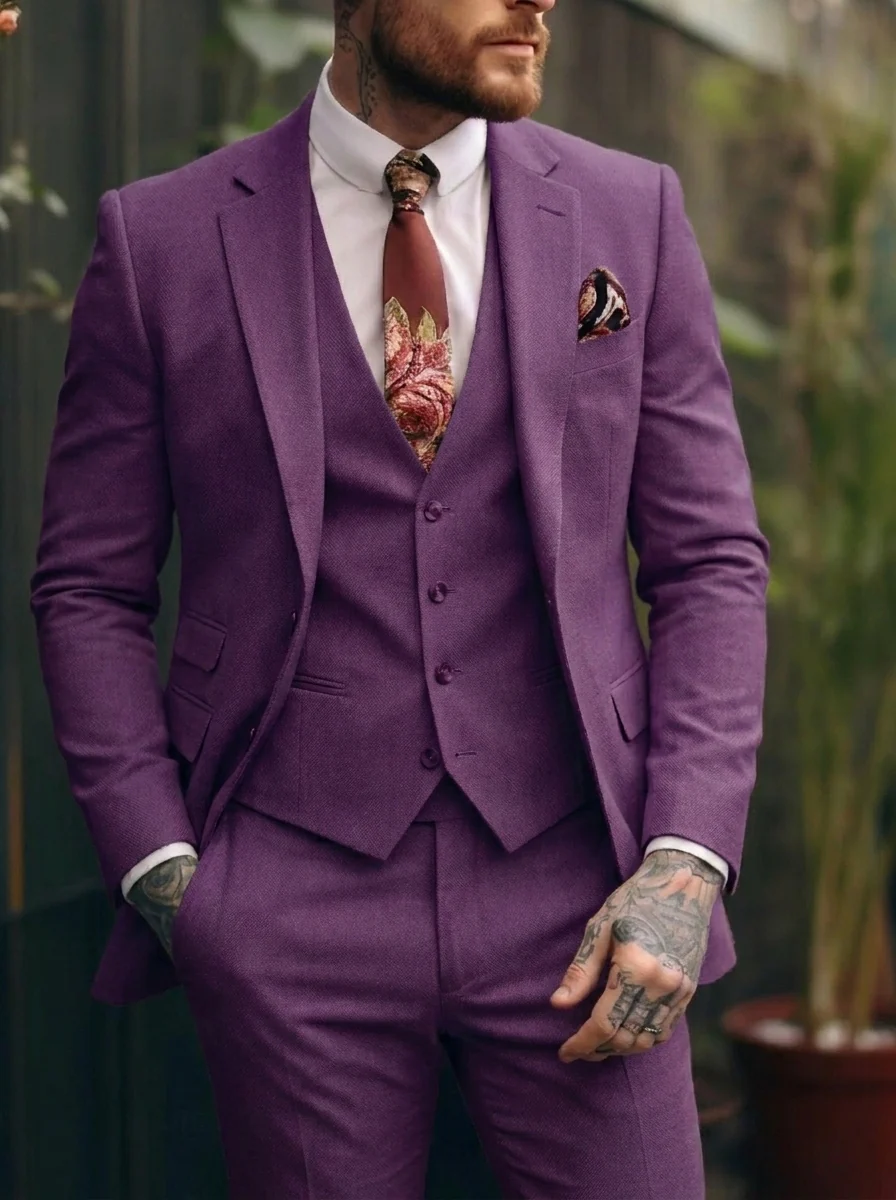 Men's Tailored Fit Single Breasted One-button 3 Pieces Wedding Suits - Image 12