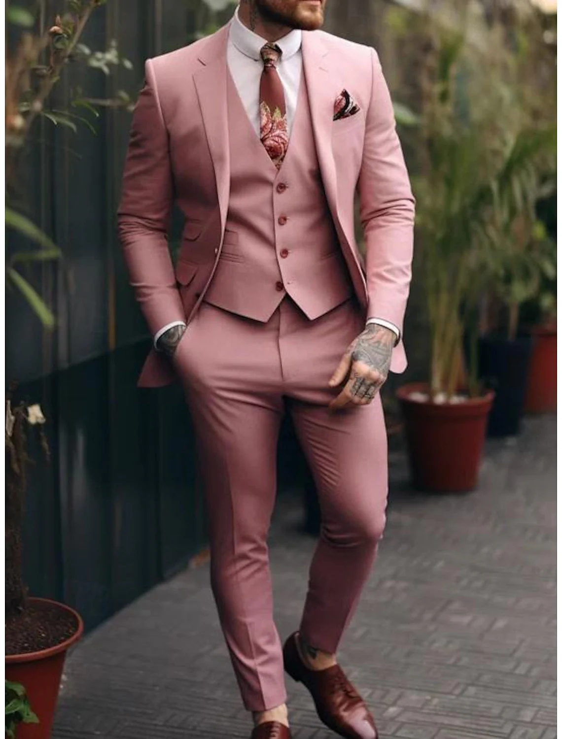 Men's Tailored Fit Single Breasted One-button 3 Pieces Wedding Suits - Image 3