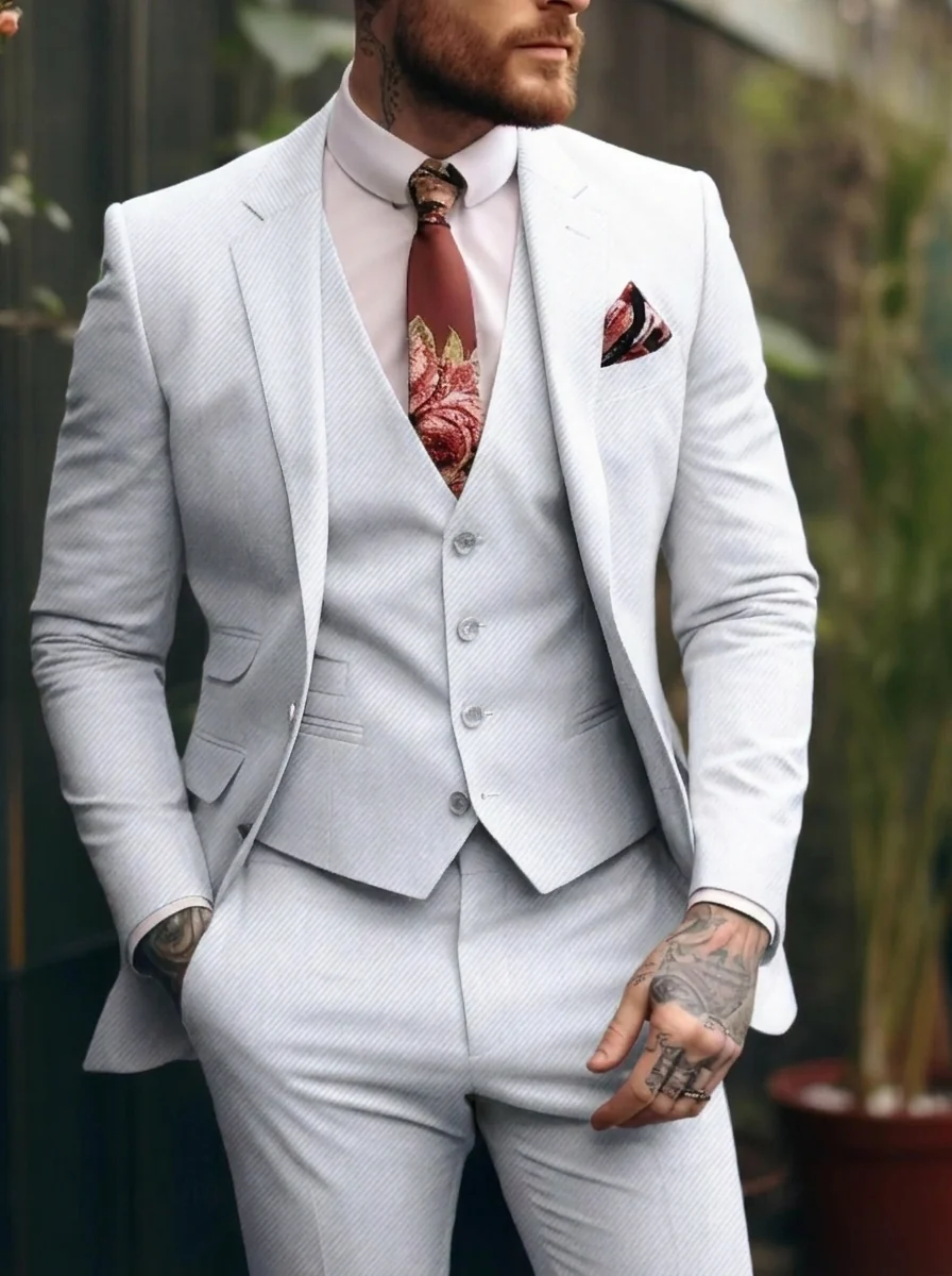 Men's Tailored Fit Single Breasted One-button 3 Pieces Wedding Suits - Image 4