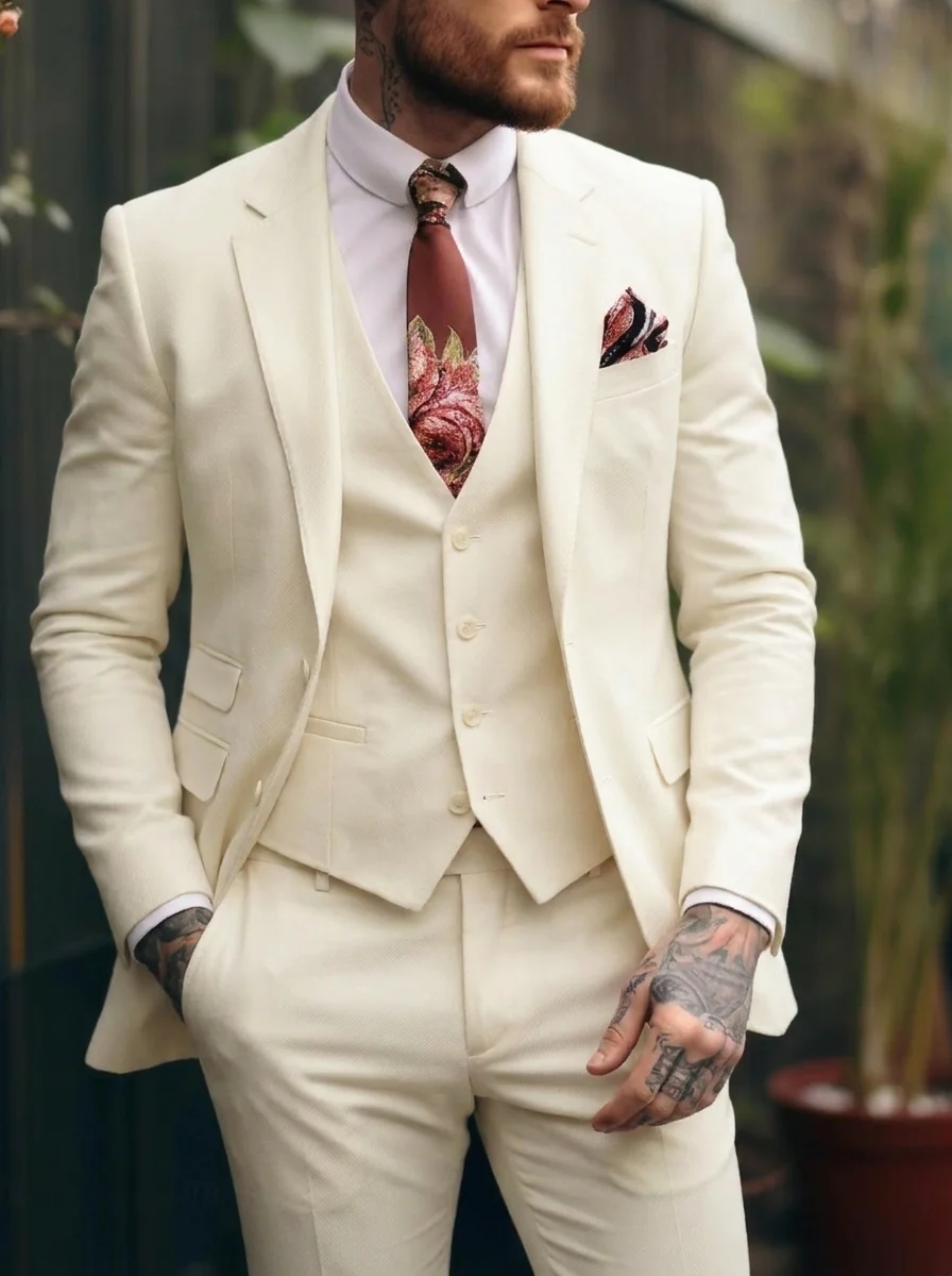 Men's Tailored Fit Single Breasted One-button 3 Pieces Wedding Suits - Image 5