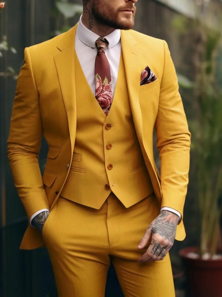 Men's Tailored Fit Single Breasted One-button 3 Pieces Wedding Suits - Image 7