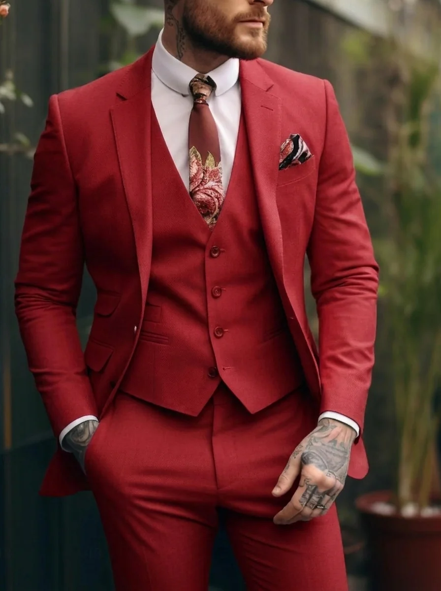 Men's Tailored Fit Single Breasted One-button 3 Pieces Wedding Suits - Image 9