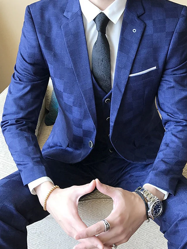 Men's Tailored Fit Single Breasted One-button 3 Pieces Wedding Suits - Image 3