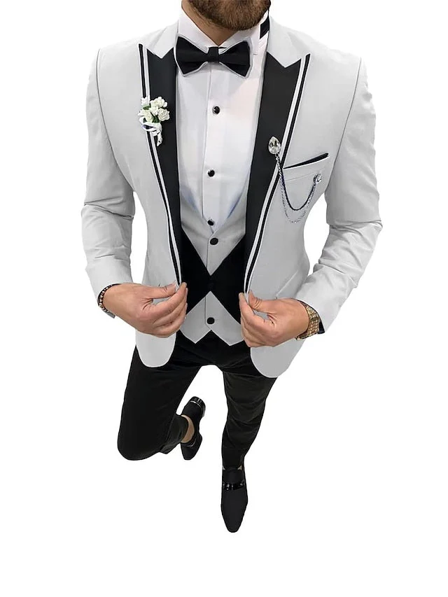 Men's Tailored Fit Single Breasted One-button 3 Pieces Wedding Suits - Image 10