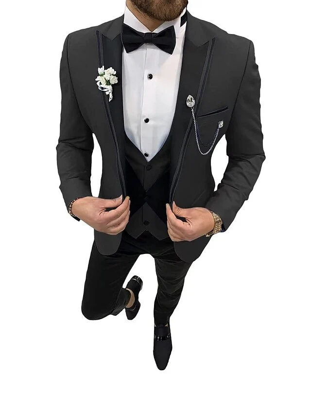 Men's Tailored Fit Single Breasted One-button 3 Pieces Wedding Suits - Image 4