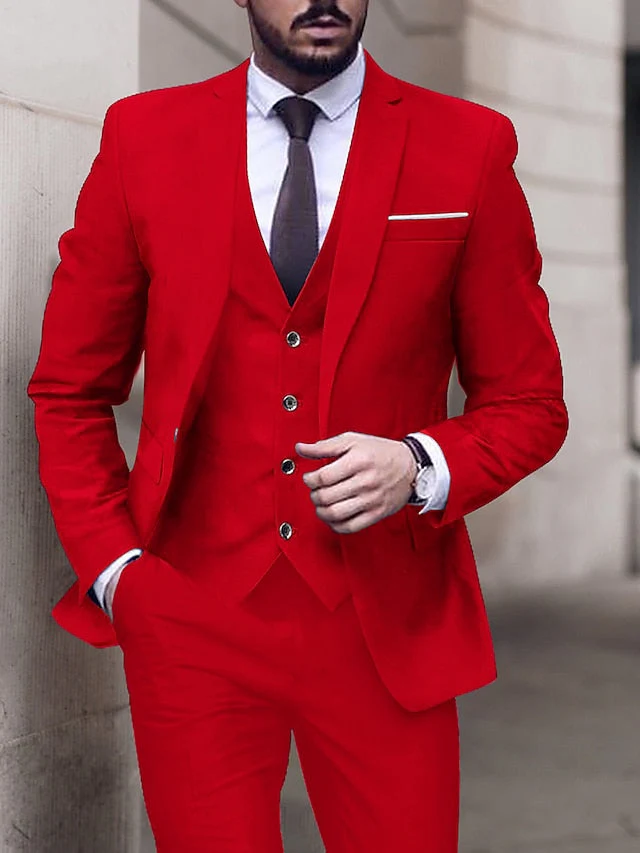 Men's Tailored Fit Single Breasted One-button 3 Pieces Wedding Suits - Image 7