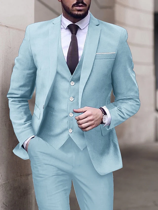 Men's Tailored Fit Single Breasted One-button 3 Pieces Wedding Suits - Image 9