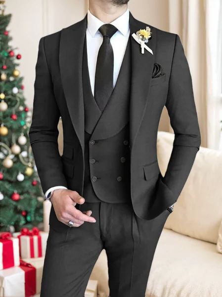 Men's Tailored Fit Single Breasted One-button 3 Pieces Wedding Suits - Image 15