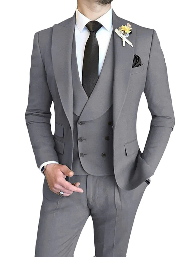 Men's Tailored Fit Single Breasted One-button 3 Pieces Wedding Suits - Image 7