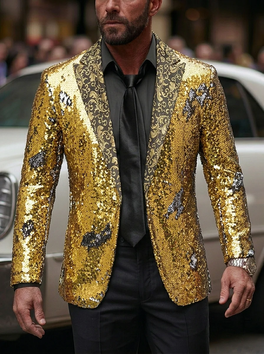 Men's Tailored Fit Single Breasted Sequins Party Jacket - Image 6