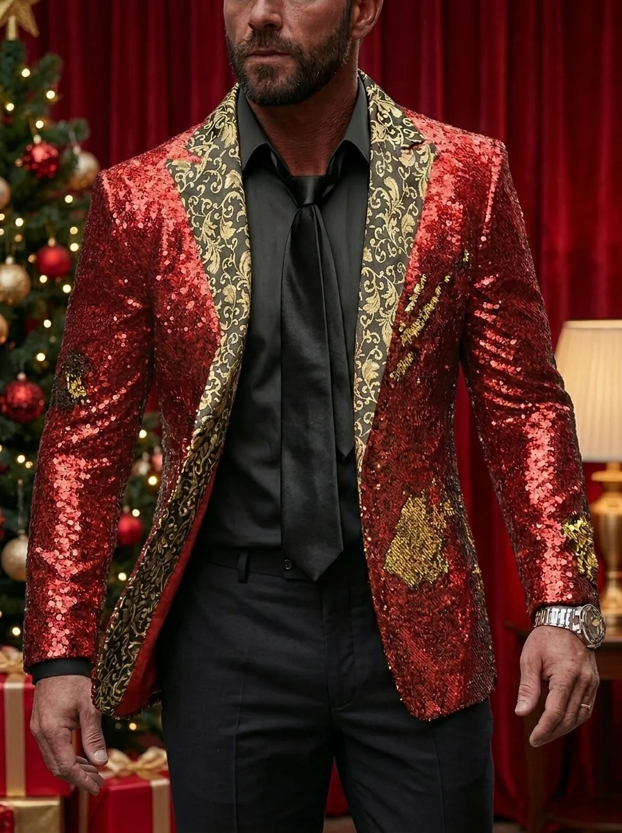 Men's Tailored Fit Single Breasted Sequins Party Jacket - Image 8