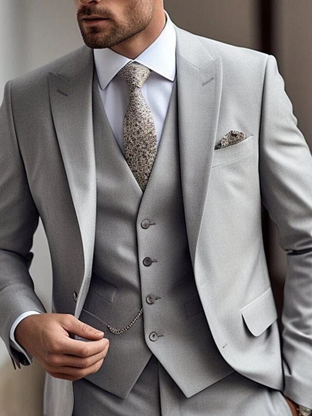 Men's Tailored Fit Single Breasted Two-buttons 3 Pieces Wedding Suits - Image 2