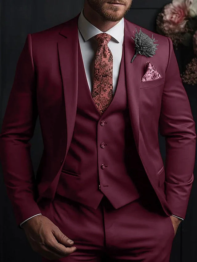 Men's Tailored Fit Single Breasted Three-buttons 3 Pieces Wedding Suits - Image 2