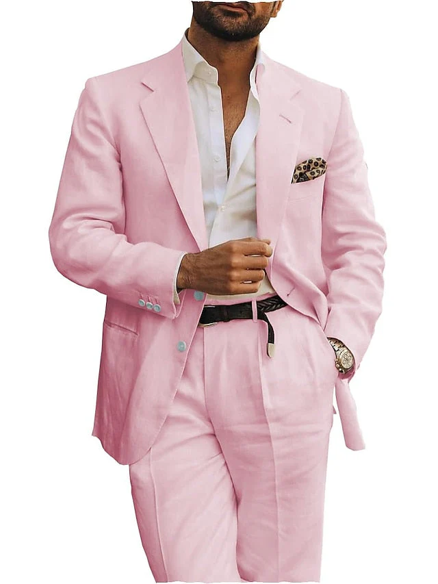 Men's Tailored Fit Single Breasted Two-buttons 2 Pieces Linen Suits - Image 6