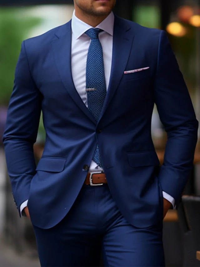 Men's Tailored Fit Single Breasted Two-buttons 2 Pieces Wedding Suits - Image 6
