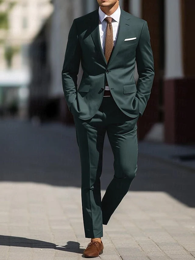 Men's Tailored Fit Single Breasted Two-buttons 2 Pieces Wedding Suits - Image 4
