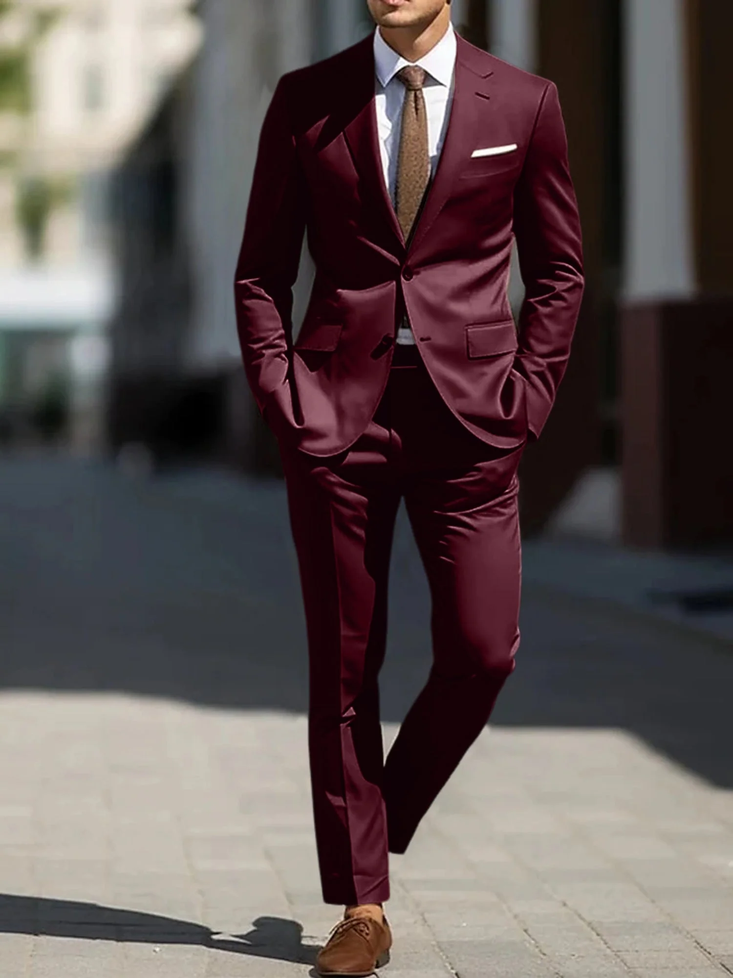 Men's Tailored Fit Single Breasted Two-buttons 2 Pieces Wedding Suits - Image 6