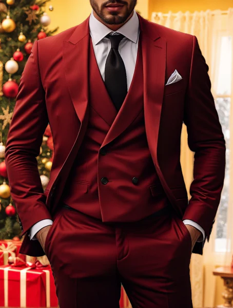 Men's Tailored Fit Single Breasted Two-buttons 3 Pieces Solid Coloured Wedding Suits - Image 6