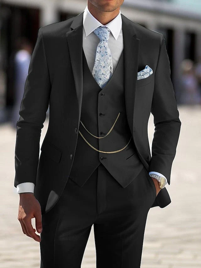 Men's Tailored Fit Single Breasted Two-buttons 3 Pieces Wedding Suits - Image 3