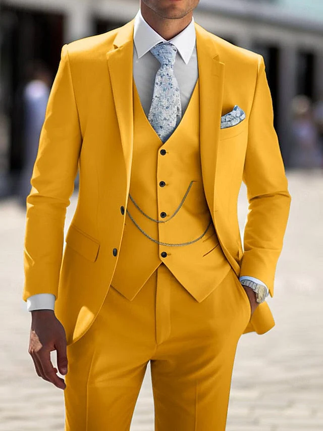 Men's Tailored Fit Single Breasted Two-buttons 3 Pieces Wedding Suits - Image 4