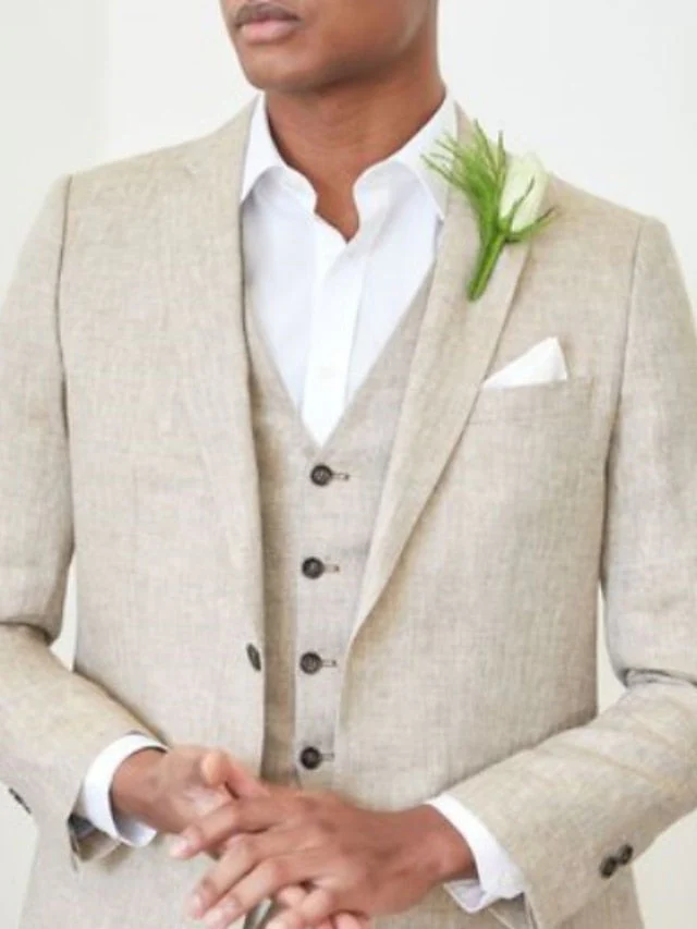 Men's Tailored Fit Single Breasted Two-buttons 3 Pieces Wedding Suits - Image 2