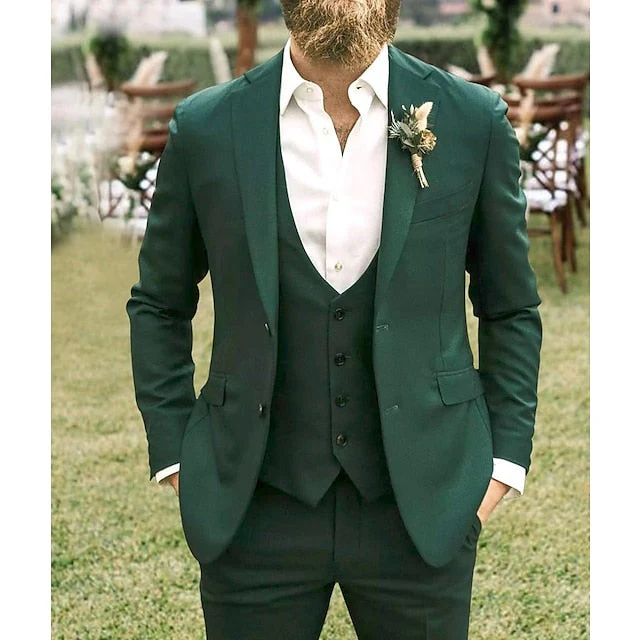 Men's Tailored Fit Single Breasted Two-buttons 3 Pieces Wedding Suits - Image 2