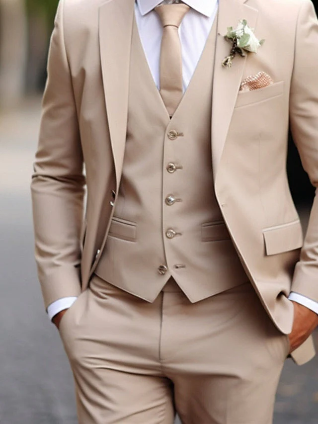 Men's Tailored Fit Single Breasted Two-buttons 3 Pieces Wedding Suits - Image 4