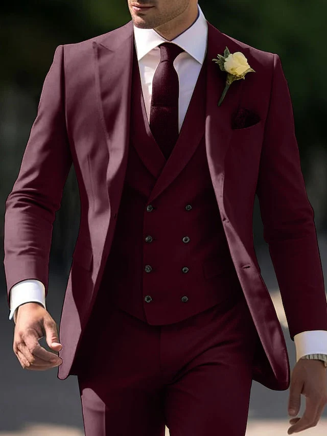 Men's Tailored Fit Single Breasted Two-buttons 3 Pieces Wedding Suits - Image 8