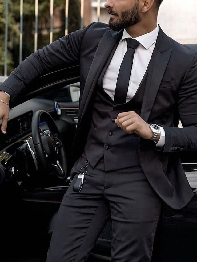Men's Tailored Fit Single Breasted Two-buttons 3 Pieces Wedding Suits - Image 2