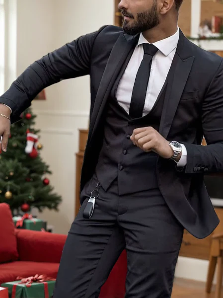Men's Tailored Fit Single Breasted Two-buttons 3 Pieces Wedding Suits - Image 3