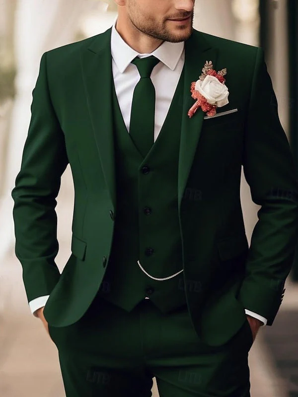 Men's Tailored Fit Single Breasted Two-buttons Party Wedding Suits 3 Piece - Image 5