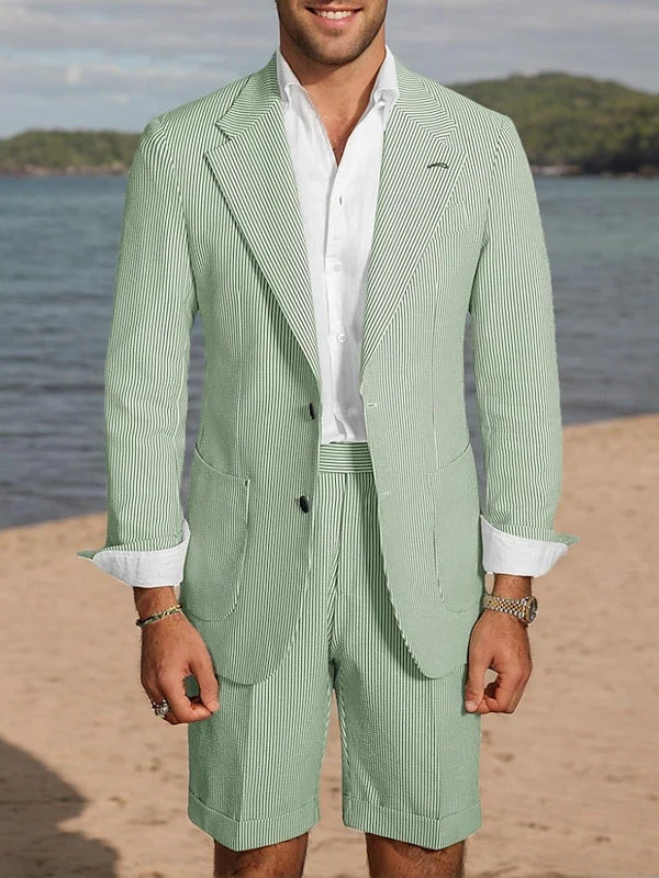 Men's Tailored Fit Wedding Shorts Single Breasted Two-buttons Striped 2 Pieces - Image 3