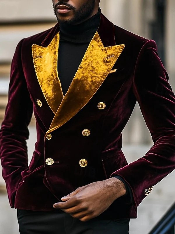 Men's Velvet Blazer Vintage Patchwork Solid Coloured Blazer Regular Standard Party Preppy Blazer Jacket - Image 2