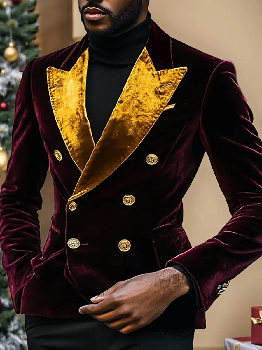 Men's Velvet Blazer Vintage Patchwork Solid Coloured Blazer Regular Standard Party Preppy Blazer Jacket - Image 3
