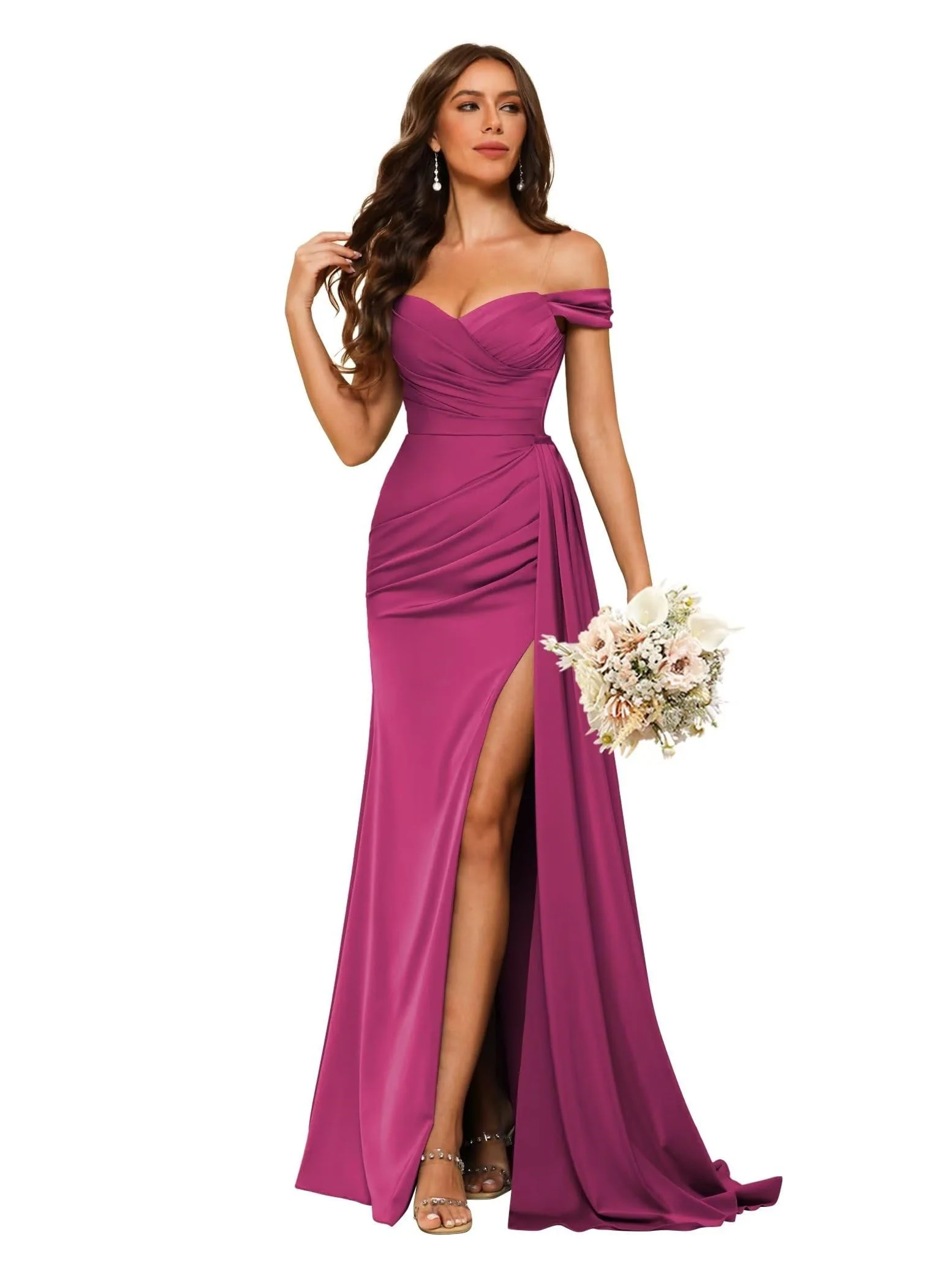 Mermaid/Trumpet Chiffon Satin Sweetheart Neck Sweetheart Floor-Length Bridesmaid Dresses - Image 16