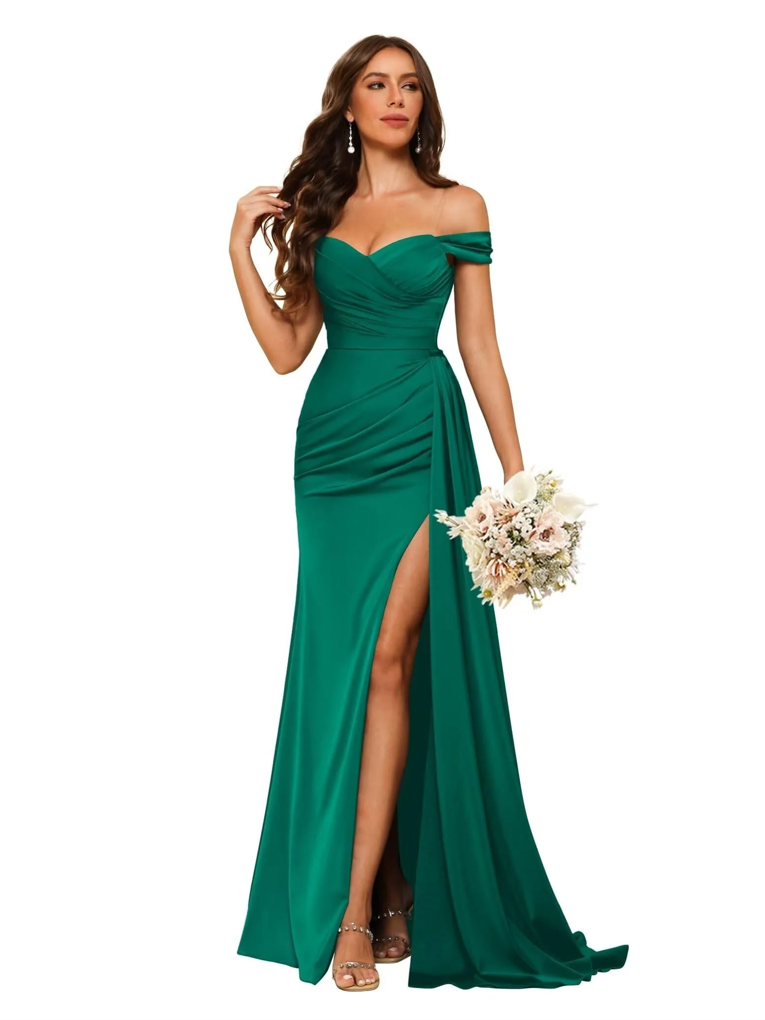 Mermaid/Trumpet Chiffon Satin Sweetheart Neck Sweetheart Floor-Length Bridesmaid Dresses - Image 24