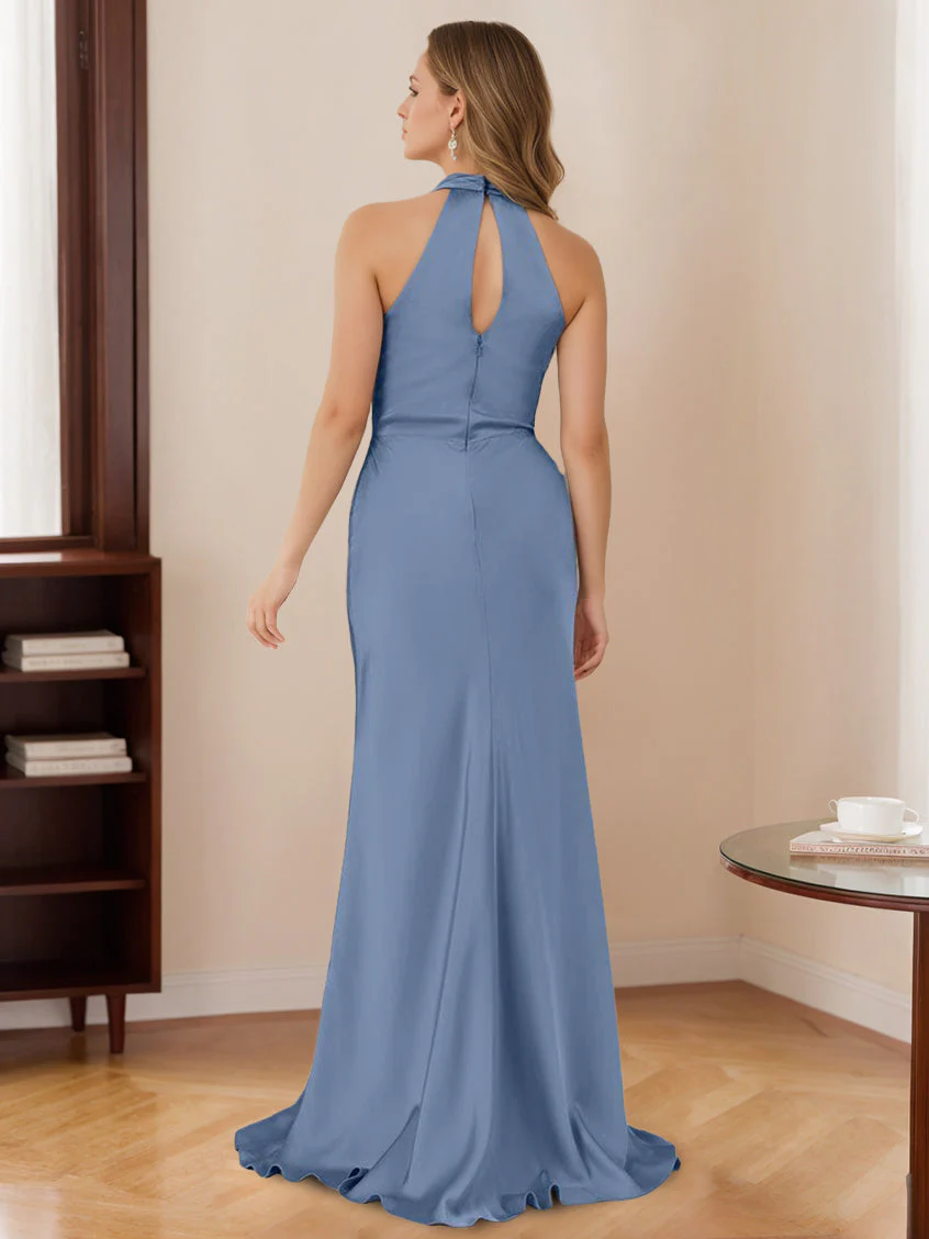 Mermaid/Trumpet Halter Sleeveless Floor-Length Bridesmaid Dresses - Image 2