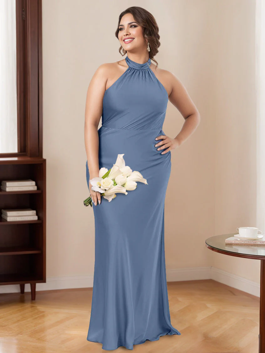 Mermaid/Trumpet Halter Sleeveless Floor-Length Bridesmaid Dresses - Image 3