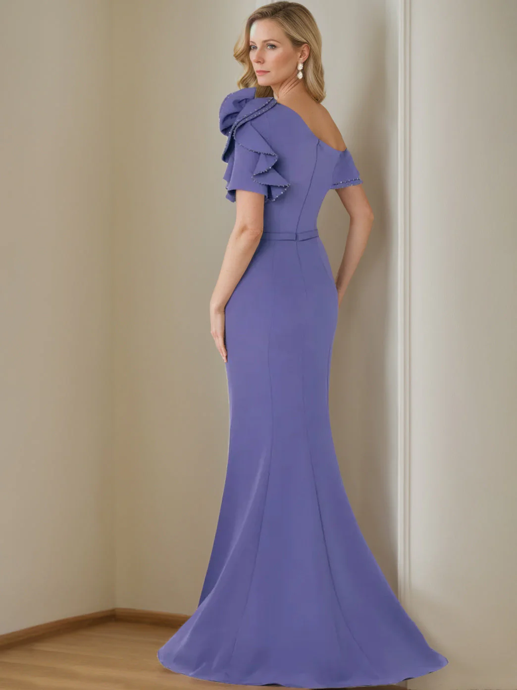 Mermaid/Trumpet One Shoulder Floor-Length Mother of the Bride Dresses with Pure Color - Image 2